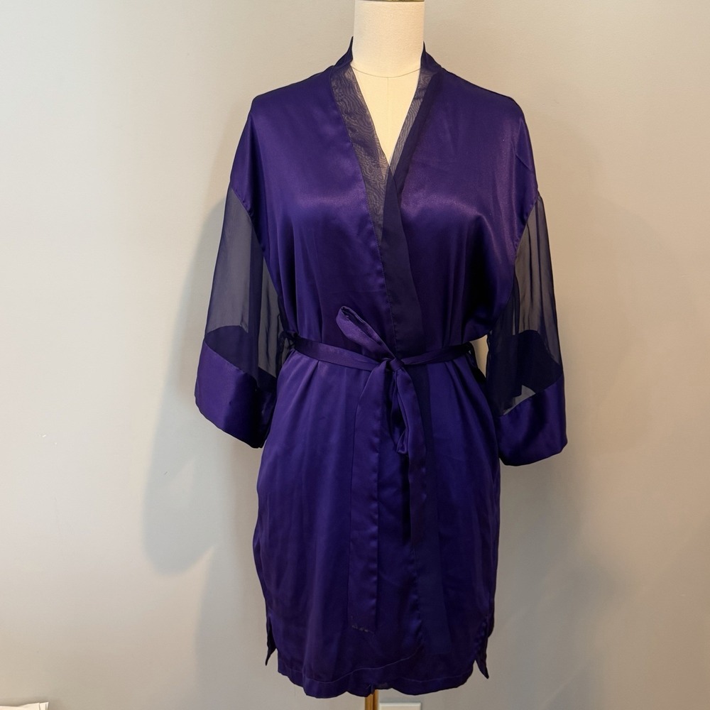 Vtg Victoria's Secret Purple Satin Sheer Kimono Robe One Size 90s Gold Label